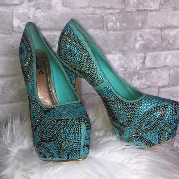 Teal Crystal gem platform heels - Picture 2 of 8